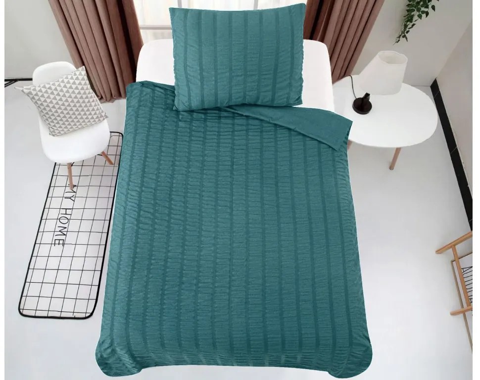 Lenjerie de pat din microfibra cu structura waffle Culoare verde albastru, WAFFLE