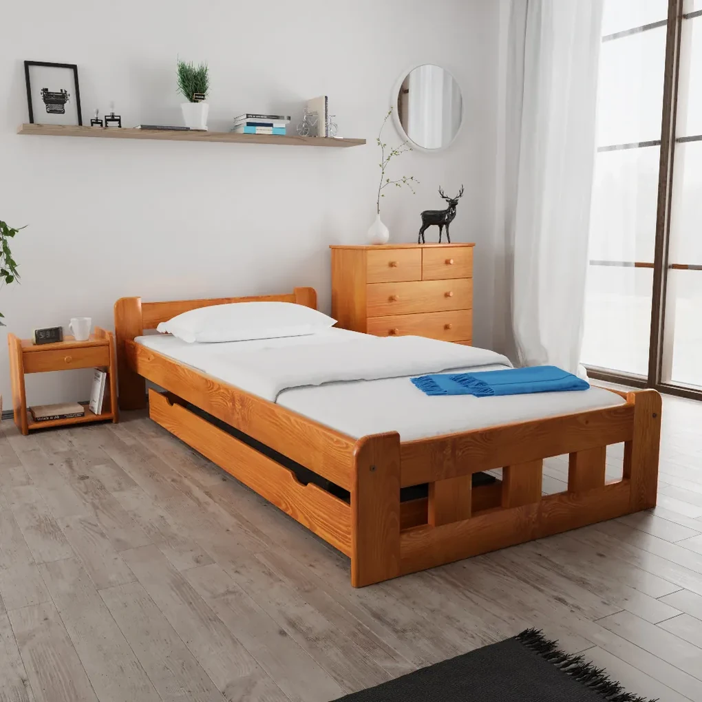 Pat Naomi inaltat 80x200 cm, arin Saltele: Fara saltea, Somiera pat: Cu lamele drepte