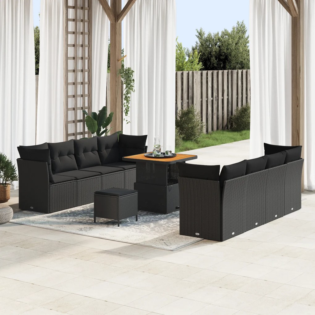 vidaXL Set de canapele pentru grădină 11 pcs Negru 80 x 80 x 71 cm