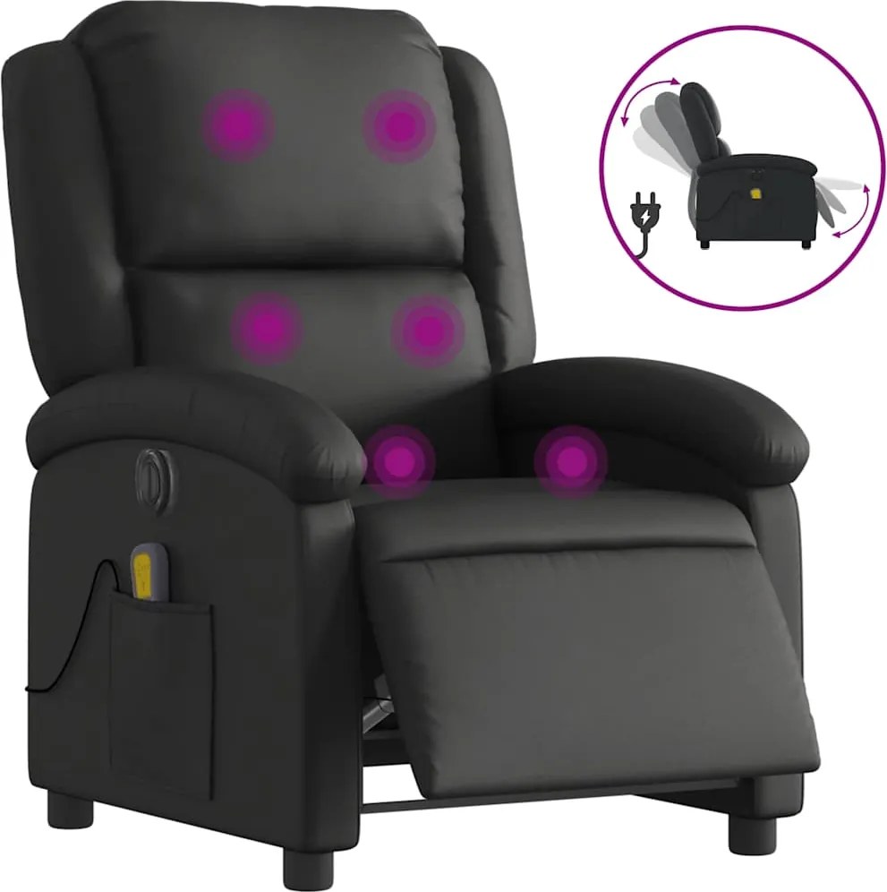 vidaXL Fotoliu de masaj rabatabil electric, negru, piele naturală