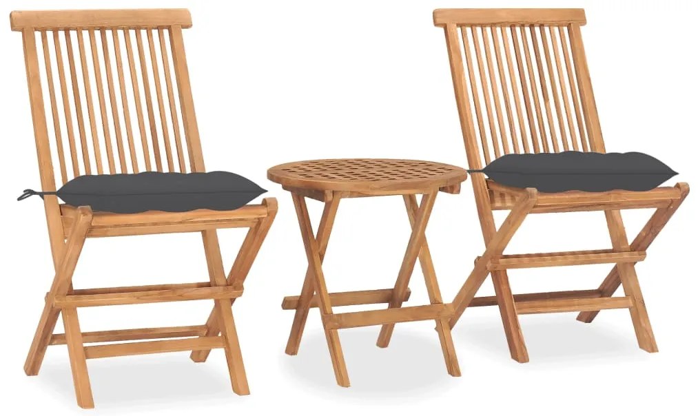 vidaXL Set mobilier exterior pliabil cu perne, 3 piese, lemn masiv tec