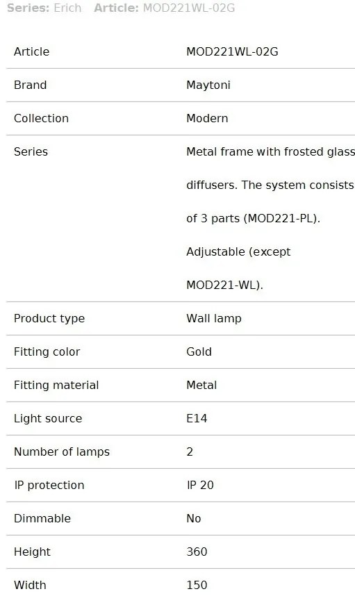 Aplica de perete design modern Erich 2L