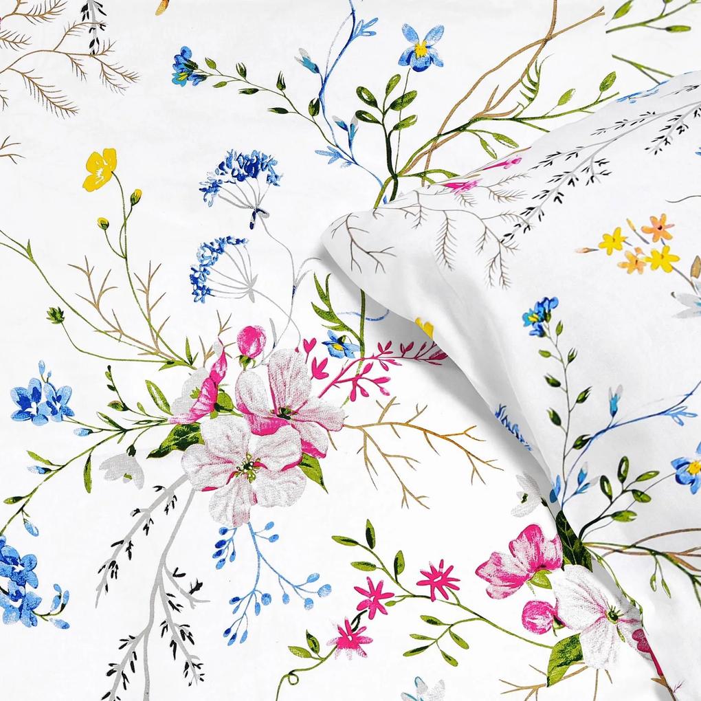Goldea lenjerie de pat din 100% bumbac - flori de pajiște pictate 150 x 200 și 50 x 60 cm