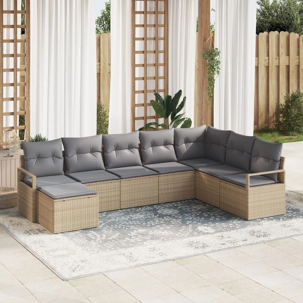 vidaXL Set de canapele pentru grădină 8 pcs Bej Rattan poli