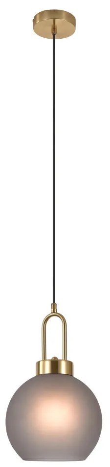 Lampă suspendată Luton, sticlă fumurie mată, soclu din cupru, sferică, 20 cm, cablu textil 150 cm