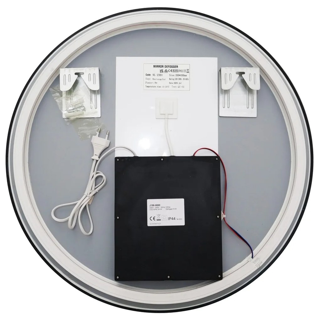 🪞 Oglindă LED cu Touch, Funcție Dezaburire și 3 Tipuri de Lumină – Model J188-60 Smack, Ø60 cm, Ramă Negru Mat