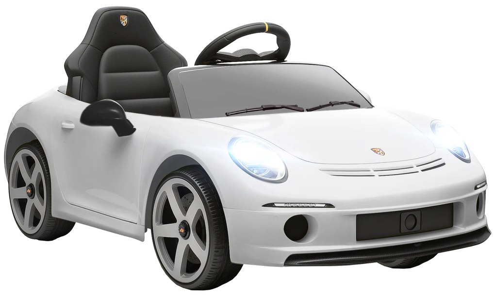AIYAPLAY Mașină pentru Copii 3-5 Ani cu Licență Oficială RUF GT, Telecomandă, Centură de Siguranță și Muzică, Alb | Aosom Romania
