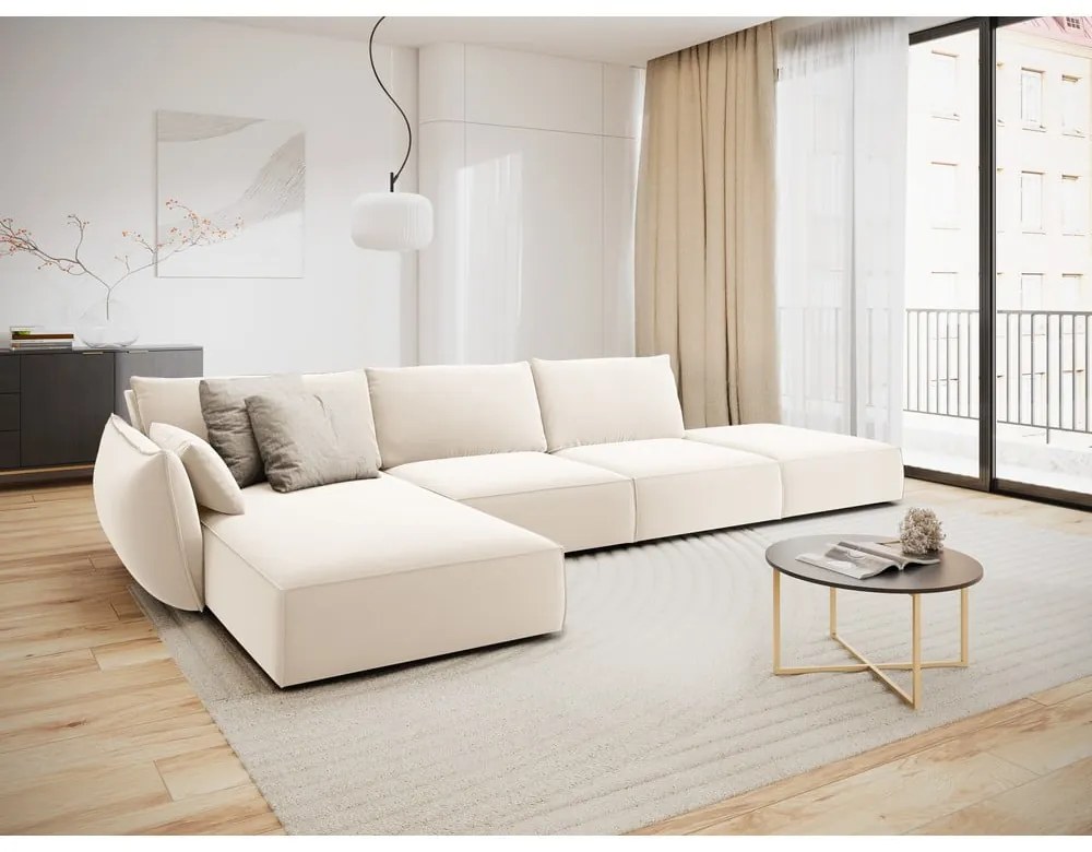 Colțar bej cu tapițerie din catifea (cu colț pe partea stângă, cu șezlong) Vanda – Mazzini Sofas