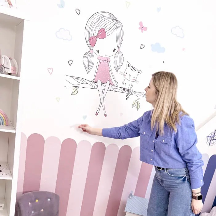 INSPIO Autocolant zână pe o ramură cu un pisoi mov
