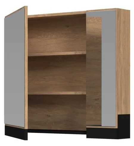 Dulap cu oglindă suspendat Stokes 80 cm, argint / stejar auriu