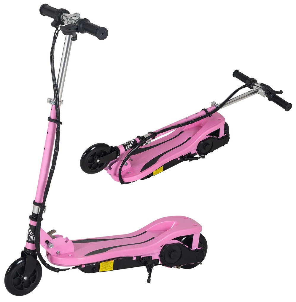 HOMCOM Scuter Electric Pliabil pentru Copii de 7-14 Ani Máx. 50 kg Scooter cu Viteză Max. 12 km/h Înălțime Ajustabilă Buton Pornire și Frâne 75x36x82-93 cm Roz | Aosom Romania