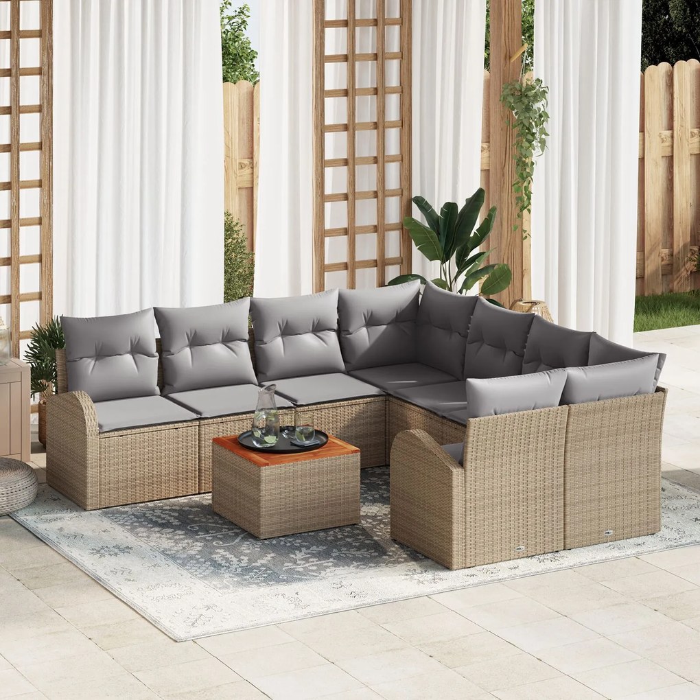 vidaXL Set Canapele Grădină 9 Piese cu Perne Bej Ratan Poliester acacia