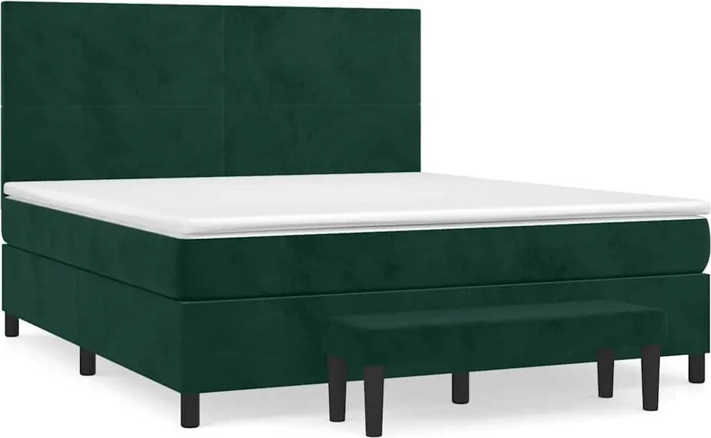 vidaXL Pat box spring cu saltea, verde închis, 160x200 cm, catifea