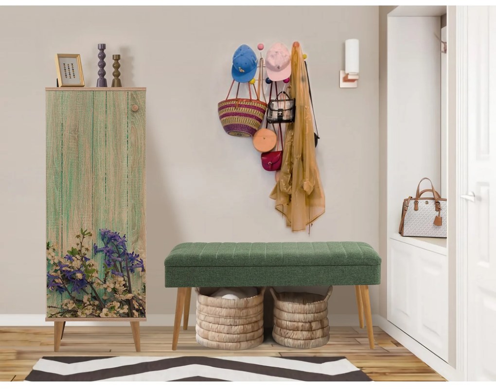 Mobilier pentru hol Feliz 727 (Stejar sonoma + Verde). 1089411