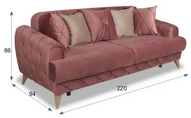 Canapea Extensibila Glamour Cu 3 Locuri, Roz, 220 X 94 X 86 Cm
