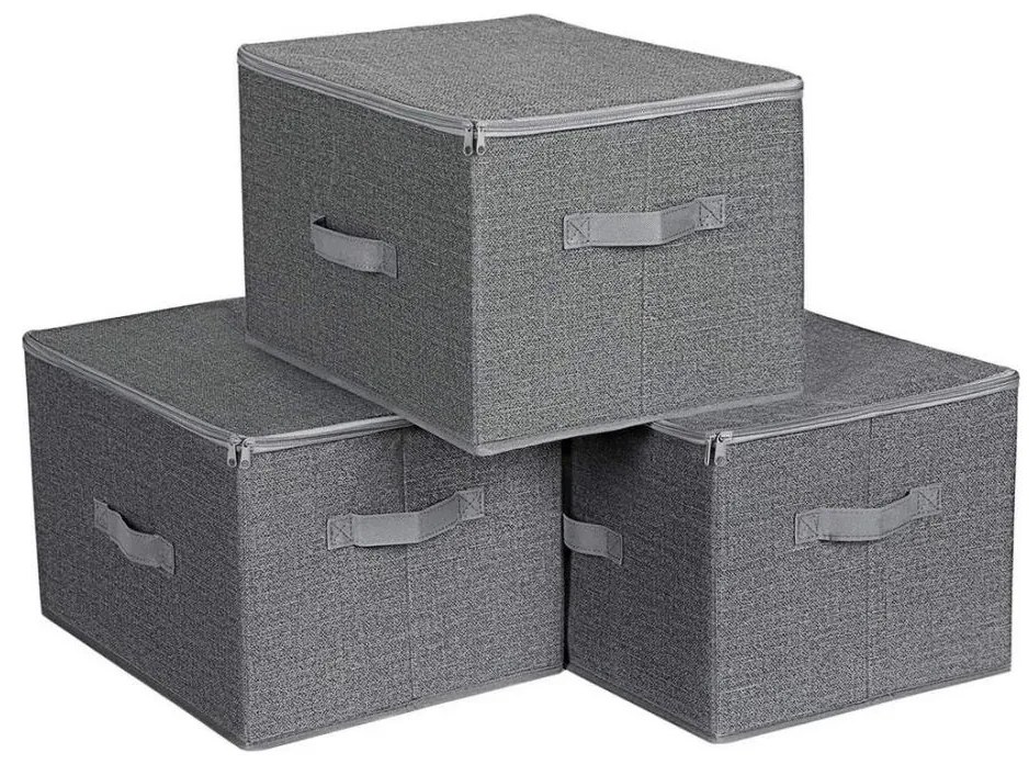 Set de 3 cutii de depozitare cu fermoar CURAN, gri