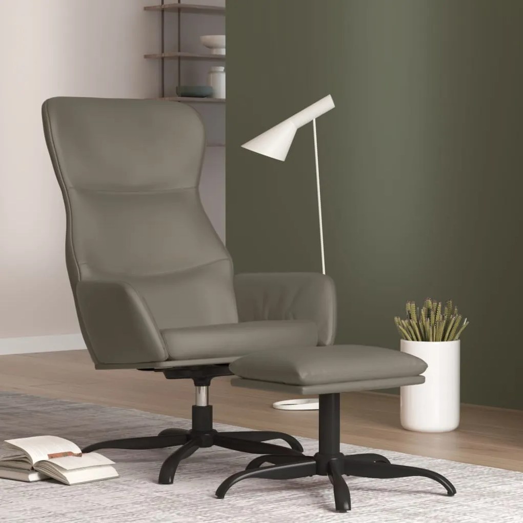 3097447 vidaXL Scaun relaxare cu taburet, gri închis, piele ecologică