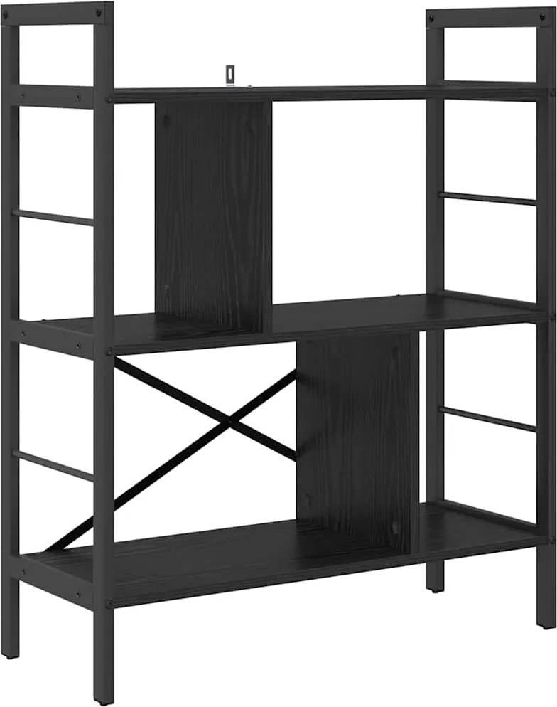 vidaXL Raft pentru cărți Stejar Negru 75 x 30 x 91 cm Lemn compozit