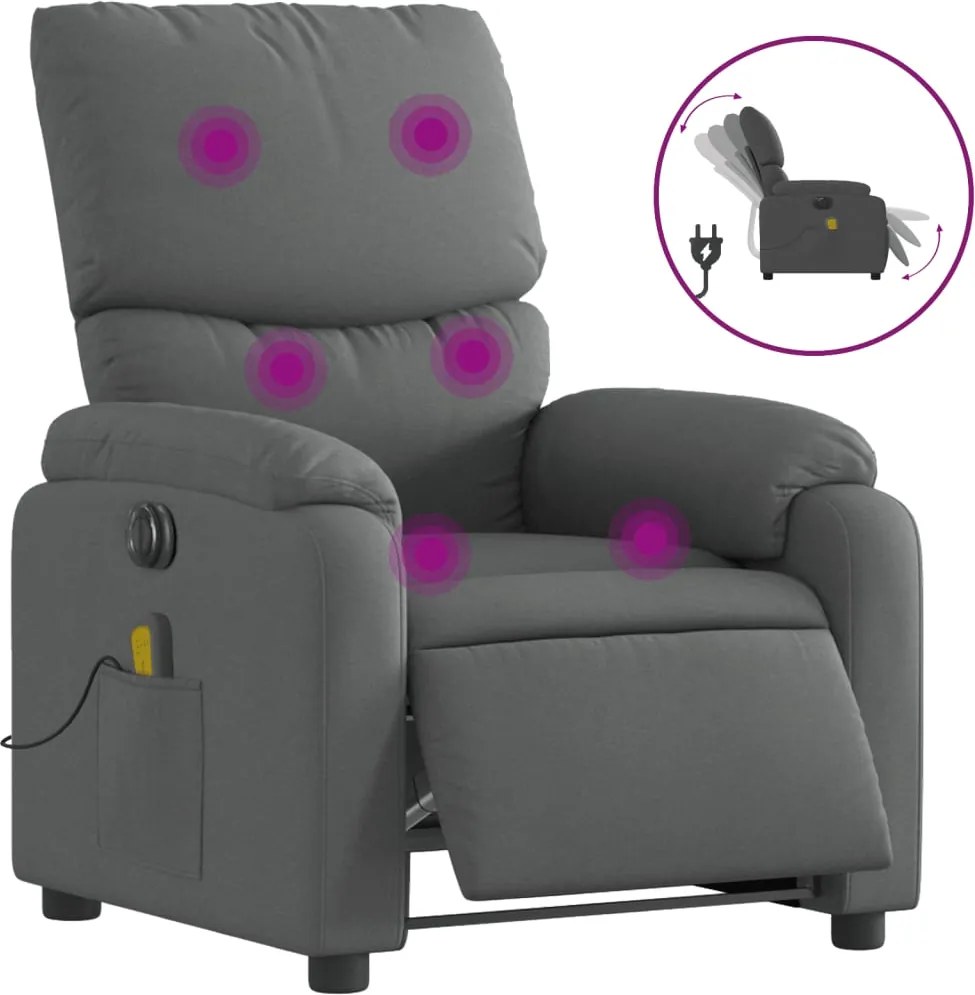 vidaXL Fotoliu electric de masaj rabatabil, gri închis, textil