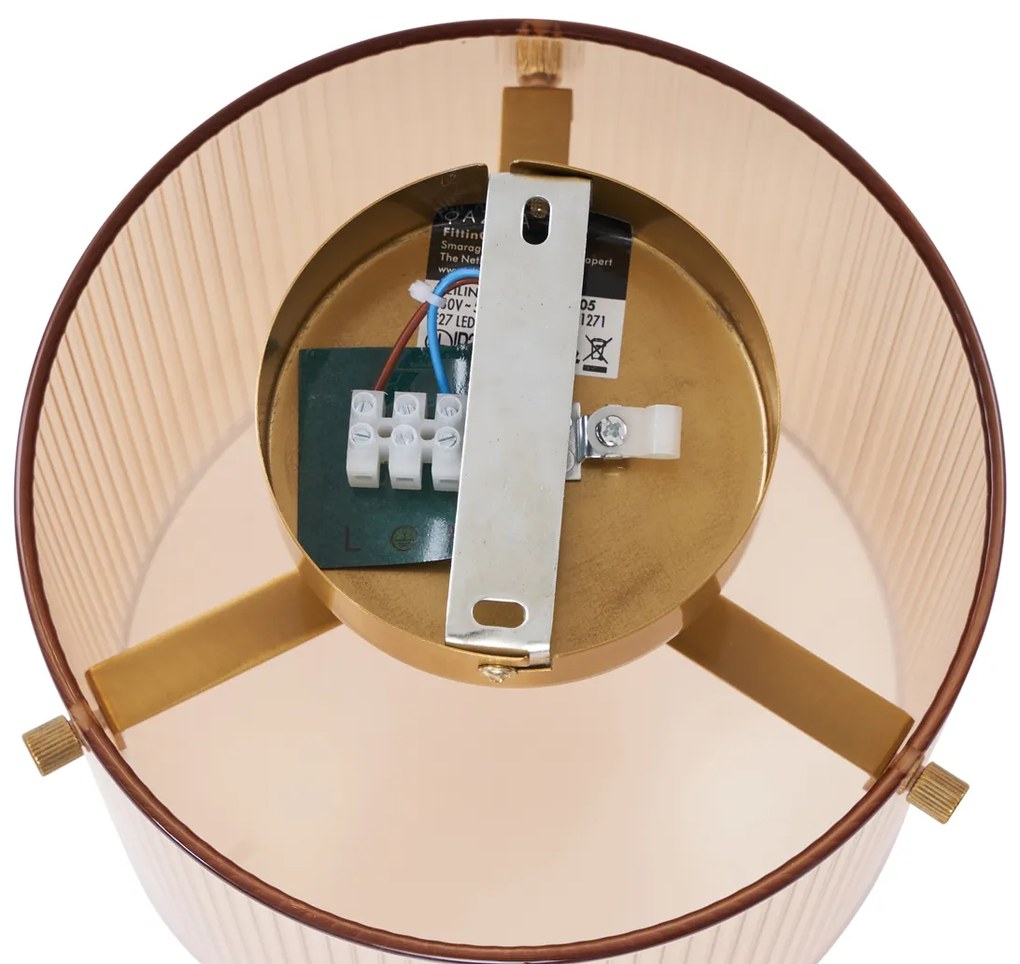 Plafonieră Art Deco din alamă cu sticlă chihlimbar - Laura