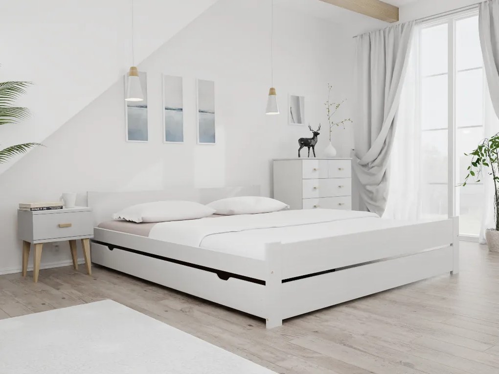 Pat IKAROS DOUBLE 180 x 200 cm, alb Saltea: Saltea Deluxe 10 cm, Somiera: cu somiera din lamele