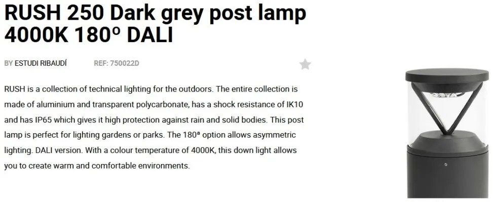 Mini Stalp LED iluminat exterior simetric 180º IP65 RUSH 25cm 4000K DALI