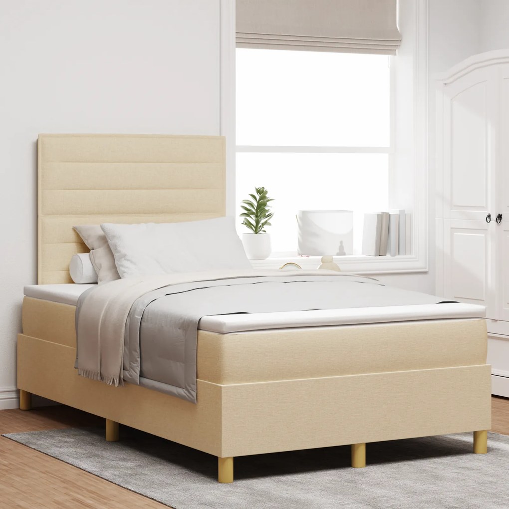 vidaXL Pat Box Spring cu Saltea și LED Crem 120x200 cm Fabric