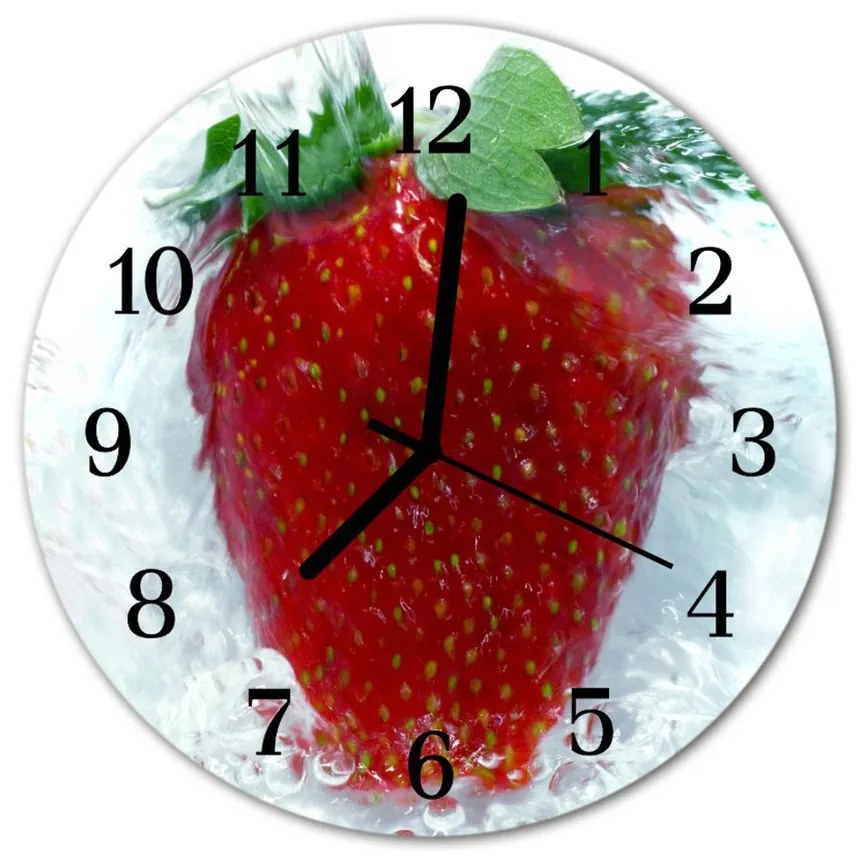 Ceas de perete din sticla rotund Strawberry Bucătărie Roșu