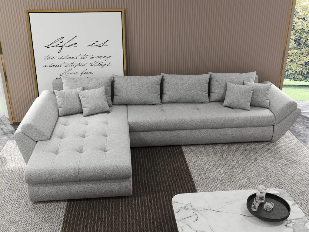 Colțar extensibil dumonde cu ladă de depozitare si sezut confortabil din spuma high-density, Loana XL Euphoria Dove 335x185 cm