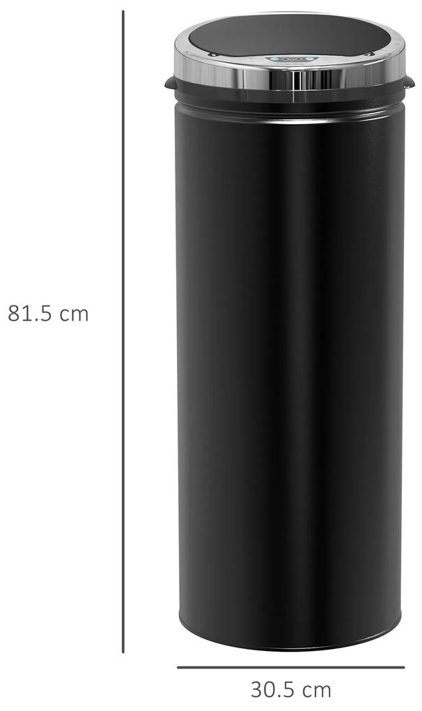 HOMCOM Coș de Gunoi Inteligent cu Senzor, 50L, Oțel Inox și Plastic, Negru, 30.5x30.5x81.5cm | Aosom Romania