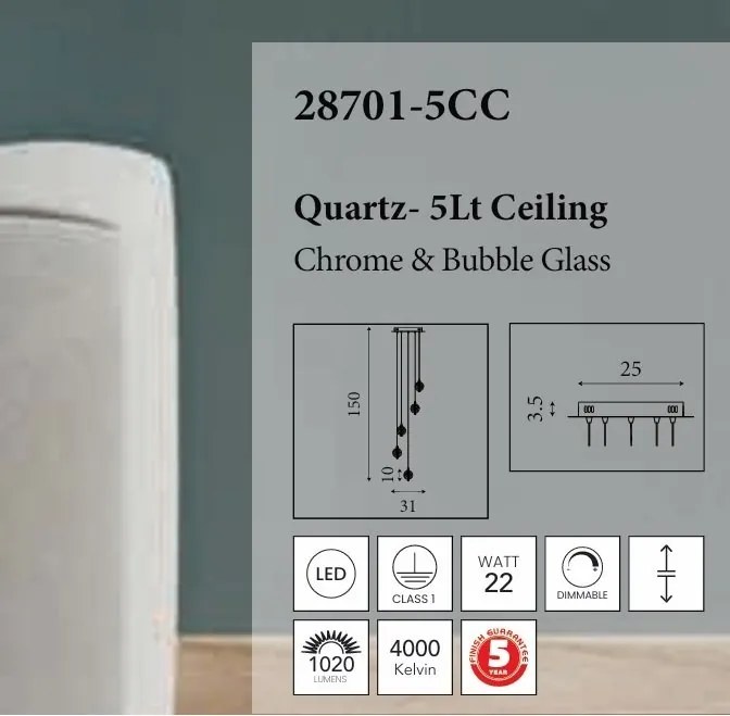 Lustra cu 5 pendule LED Quartz