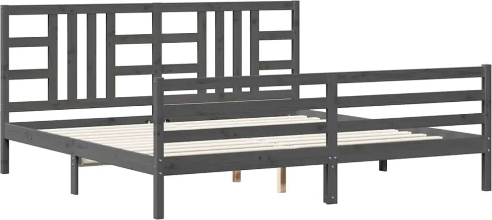 vidaXL Cadru pat cu tăblie 200x200 cm, gri, lemn masiv