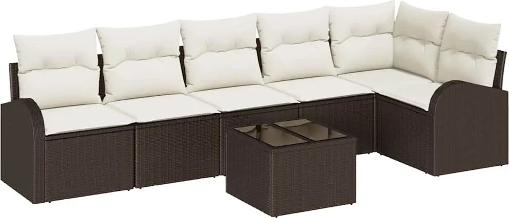 vidaXL Set de canapele pentru grădină 7 pcs Maro și alb poliratan