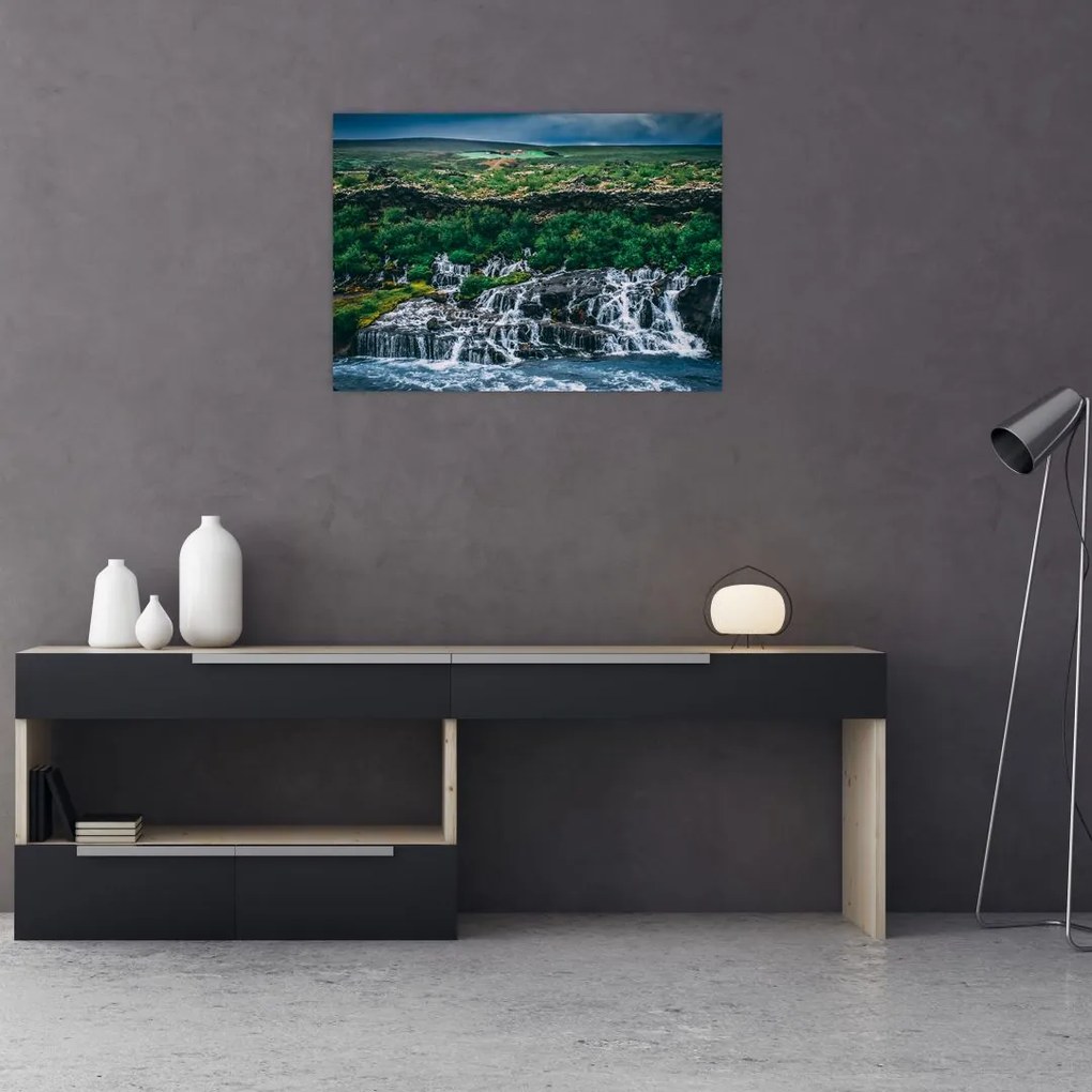 Tablou pe sticlă cu cascade în natură (70x50 cm)