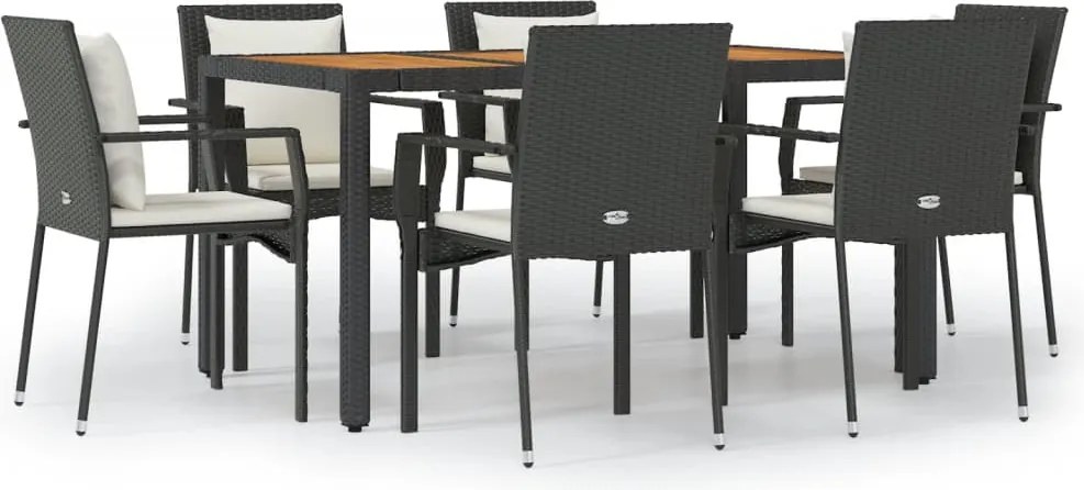 vidaXL Set mobilier de grădină cu perne, 7 piese, negru, poliratan