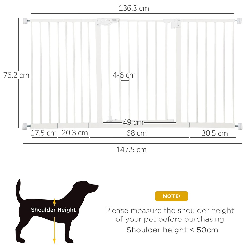 PawHut Porțiță pentru Câini și Animale de Companie cu 3 Extensii, Lățime Reglabilă, 74-147.5x76.2 cm, Alb | Aosom Romania