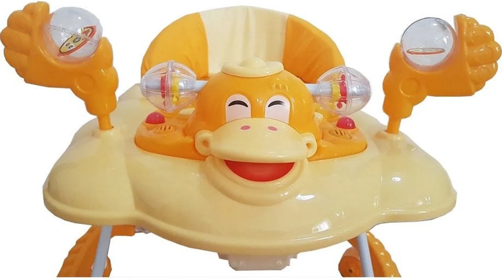 Premergator Reglabil in 3 Trepte NOVOKIDS™ Happy Duck , Ratusca, Pliabil, 8 Roti, Cu Melodii,Galben cu Portocaliu