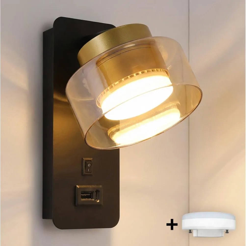Brilagi-LED RGB lampă cu dimmer și USB AURA LUX 1xGX53/14W/230V Wi-Fi Tuya negru/auriu
