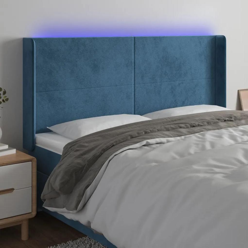 3123832 vidaXL Tăblie de pat cu LED, albastru închis, 183x16x118/128cm catifea