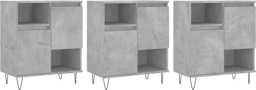 vidaXL Servante, 3 piese, gri beton, lemn prelucrat