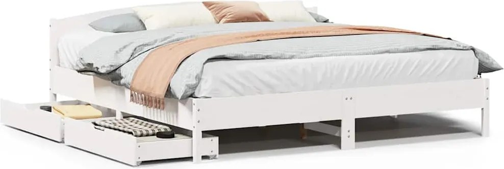 vidaXL Cadru de pat fără saltea, alb, 200x200 cm, lemn masiv pin