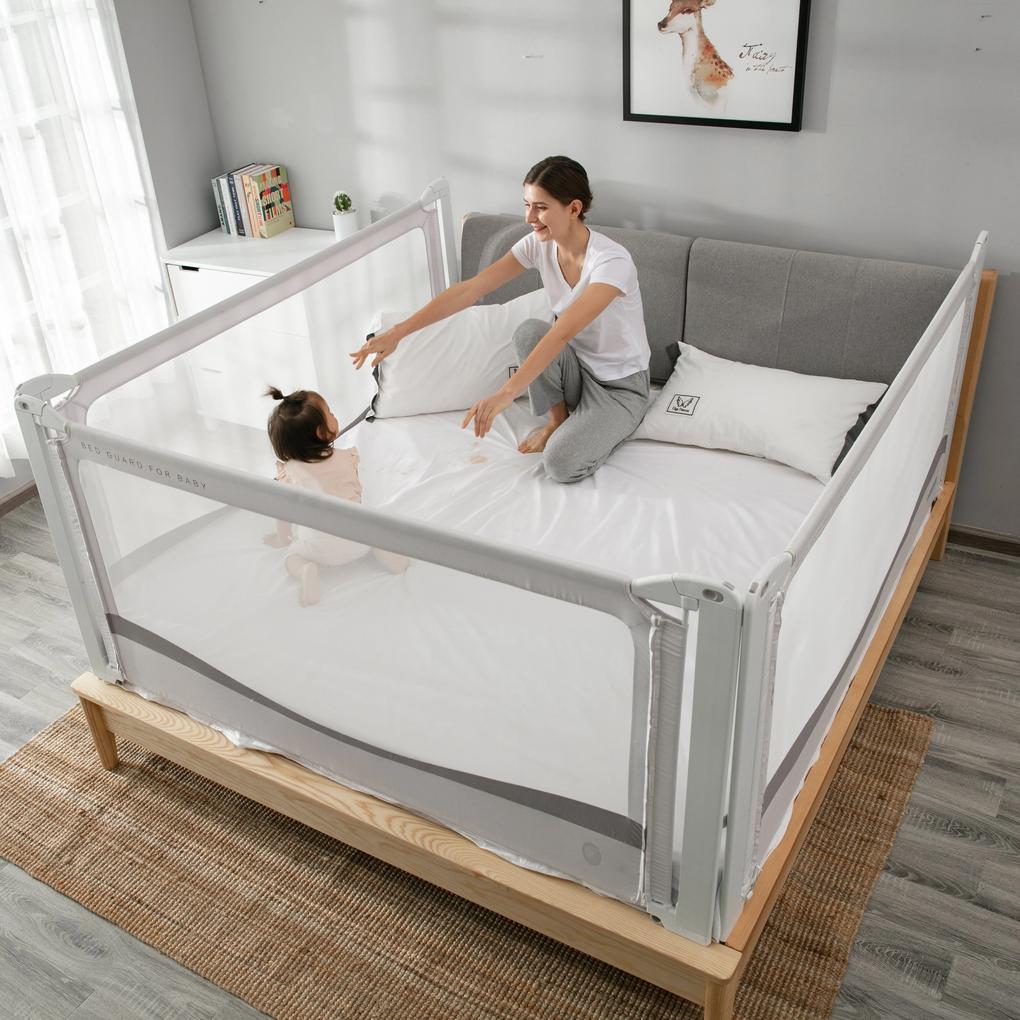 Protecție laterală pat Monkey Mum® Premium - 190 cm - gri deschis