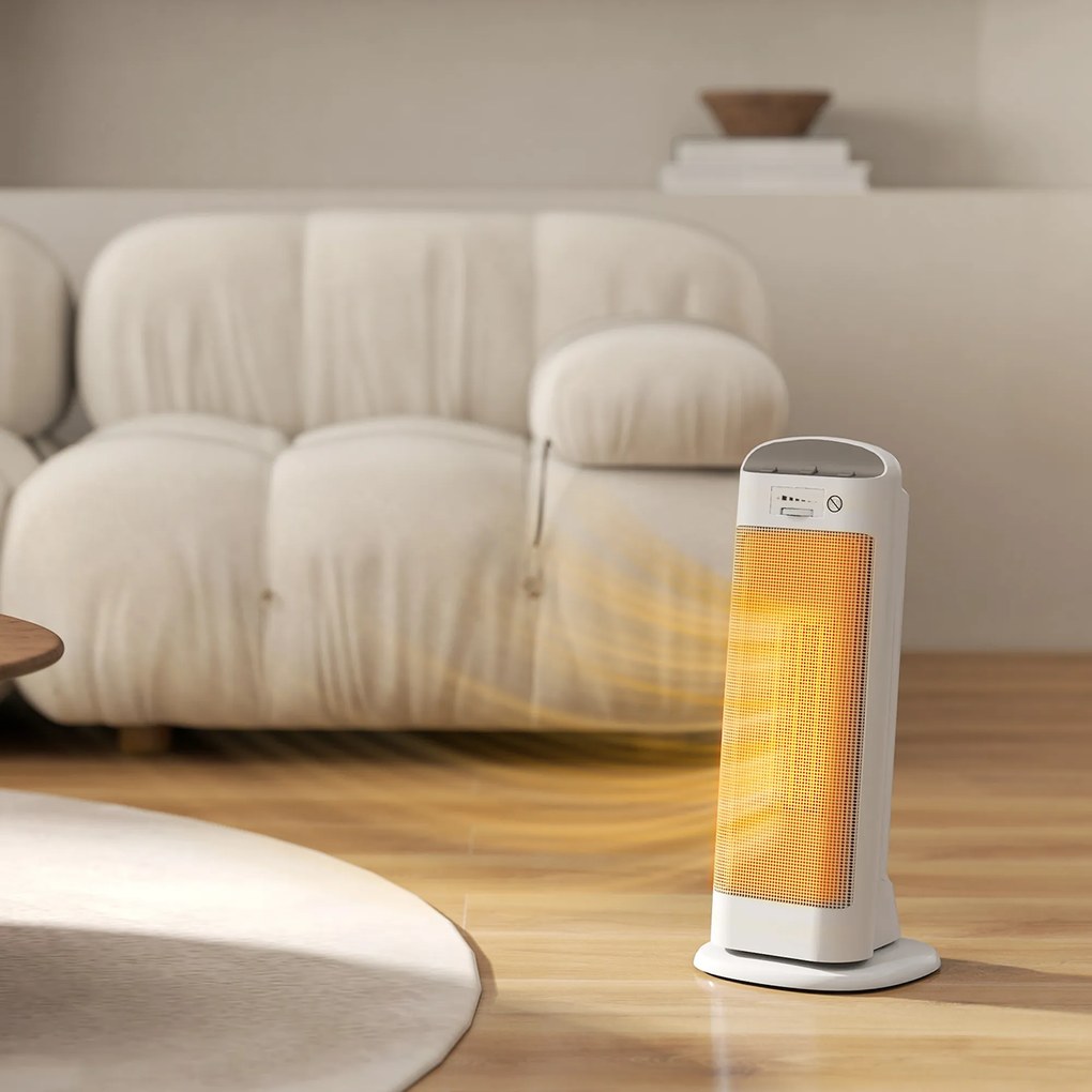 HOMCOM Sobă Electrică Ceramică 2000W, 4 Moduri și Încălzire Reglabilă, Oscilație 55°, Alb | Aosom Romania