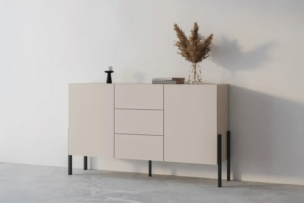 Comoda cu sertare Wezilo 154 cm - cașmir / negru Picioare