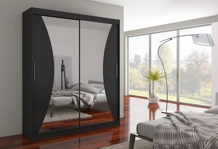 Dulap cu usi glisante si oglinda 180x215 cm, Charlotte, ADRK Furniture (Culoare: Ciocolata)