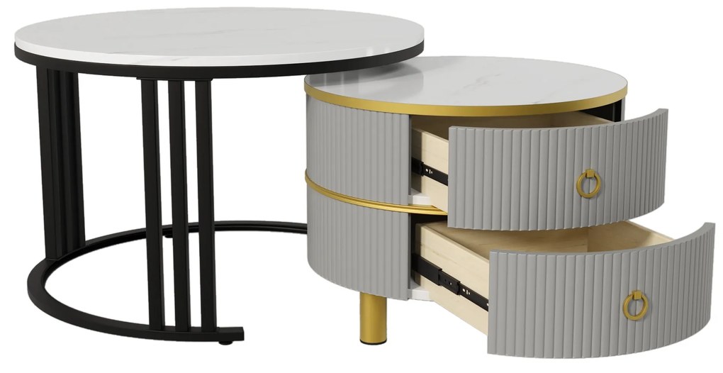Măsuță de cafea 2-în-1 Rotundă din MDF, Gri | Aosom Romania