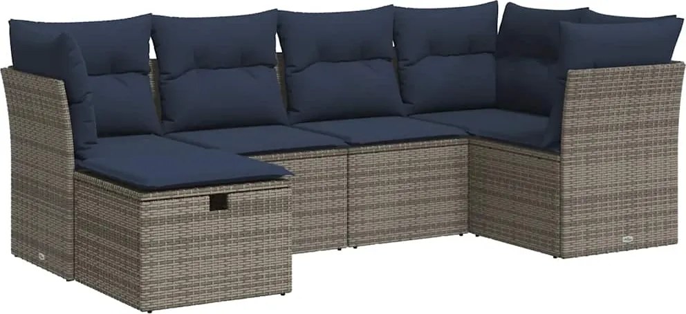 vidaXL Set mobilier grădină cu perne, 6 piese, gri, poliratan