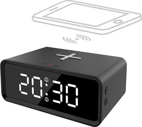 Solight CA07B - Ceas digital cu încărcător wireless Qi, alimentare 230V/CR2032, negru