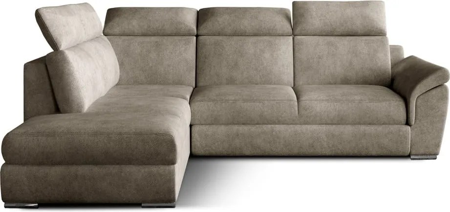 Colțar bej extensibil/cu spațiu de depozitare cu tapițerie din catifea (cu colț pe partea stângă/în formă de ”L”) Loreto – ELTAP