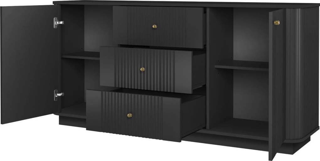 Comodă cu sertare pe soclu Vesper 160 cm - negru / mânere aurii